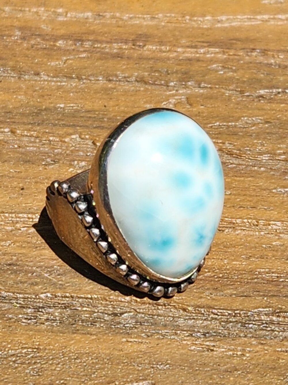 Sajen 925 Sterling Silver Blue White Larimar Ring Size 8 - Picture 4 of 16